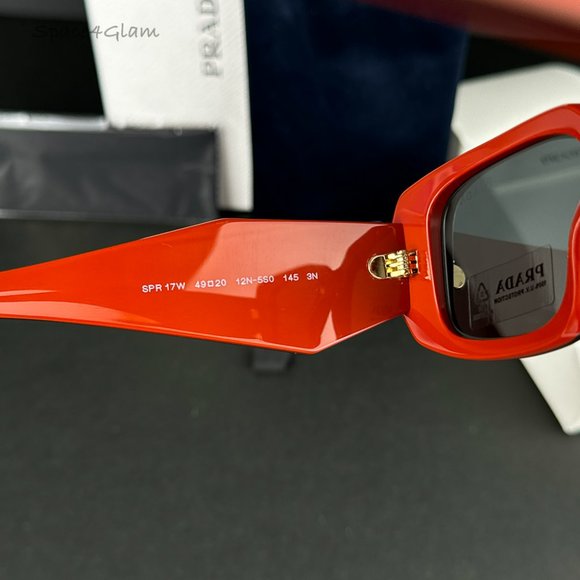 Prada PR17WS 12N5S0 Sunglasses Orange Black Dark Grey Rectangle Unisex - Picture 5 of 8